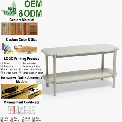 Light Gray Wooden Entryway Shoe Bench Minimalist Bamboo 2 Tier Shoe Organizer Bench Eco-Friendly Shoe Bench Shoe Rack Wholesale