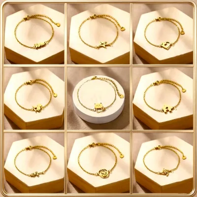 Stainless Steel Animal Charm Bracelet Women Gold Dainty Chain Bracelet Cute Cat Dog Starfish Pendant Bracelet Wholesale Cheap