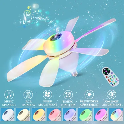Ceiling Led Fan Light Moving Head Intelligent Dimming Fan Bulb Home Decor 360 Rotating Remote Control Modern E27 Ceiling Fan