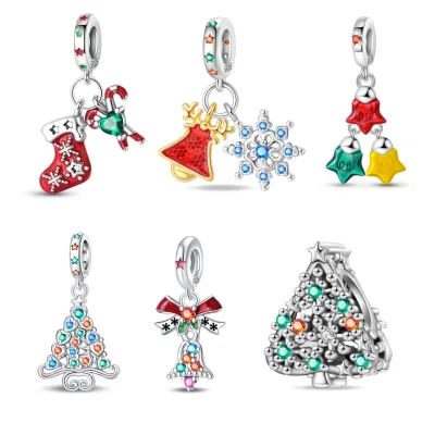 Fit Original Pan Charms Bracelet 925 Sterling Silver Christmas Tree Santa Claus Snowflake Bead for Women Jewelry Making Gift