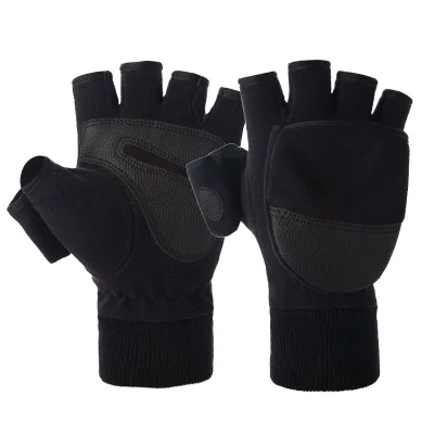 Men and Women's Outdoor Sports Gloves Fleece Half-Finger Flip Design Warm Thick for Autumn Winter Photography Mountaineering