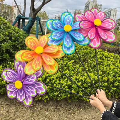 Factory Direct Sales of Double-layer Plastic Colored Narcissus Windmills, Children's Toys, Outdoor Garden Decoration