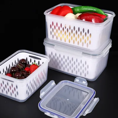 Transparent Container Plastic Fridge Organizer Dispenser Refrigerator Drain Basket Freshness Kitchen Food Grade Storage Box