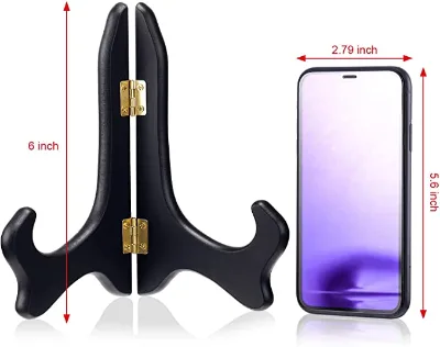 Customized Black Wooden Stand 4-Piece Folding Triangle Photo Frame Holder for Phone and Photo Display or Shelf Use
