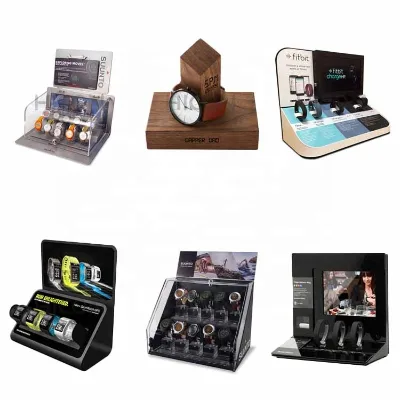 Factory Price Wood Acrylic Watch Bands Stand Floor Watch Bands Display Countertop Wood EVA Watch Display Stand