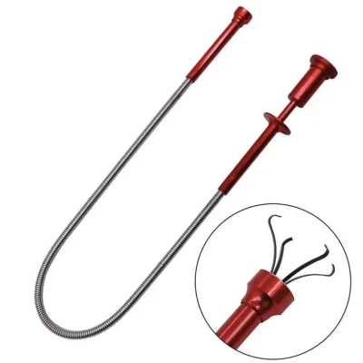 25-inch Long Handheld Pickup Tool, 4-prong Magnetic LED Light Vehicle Flexible Pickup Spring Steel Gripper