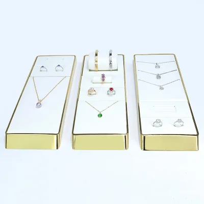 Luxury Jewelry Tray Leather Electroplated Gold Color Jewelry Display Tray Custom for Your Shop