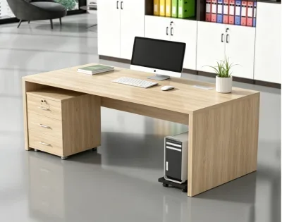 New Trendy Modern Light Tone Wooden Office Table Durable Easy Assembly Storage Desk for Office & Home Work