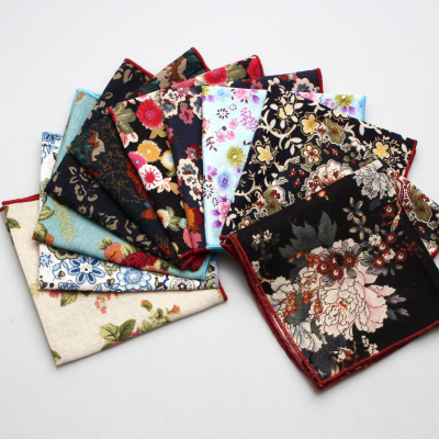 New Floral Cotton Pocket Square Soft Colored Hankies with Embroidered Color Edge Double Sided Business for Men and Women