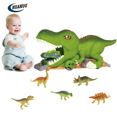 HUANUO Kids Slide Track Toy Transport Vehicle Toys Track Play Set Dinosaur Tunnel Car With 6pcs Mini Dinosaur