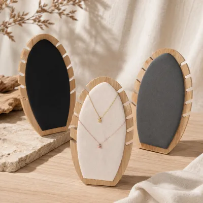 Unique Flame Shape Wooden Necklace Display Stand for Jewelry Pendant Presentation and Brand Showcase