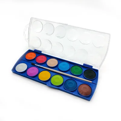 Non-Toxic Portable Tablets Kids Artist 12 Color Solid Watercolor Paint with Brush