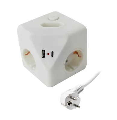 German Power Cube 3 ways 16A 230V~Schuko 16A plug With 2 USB(1A+1C) support PD/QC 3.0 fast charge Max.20W 3G1.5mm2x1.5m