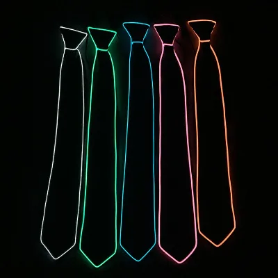 Halloween Custom Logo Polyester Decorative Flashing El Wire Led Party Neon Light Neck Tie