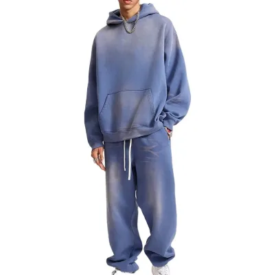 High Quality Men Joggers Suits Set Unisex Oversized 100% Cotton Autumn Breathable Plus Size Solid 2 Pieces Acid Washed Tracksuit