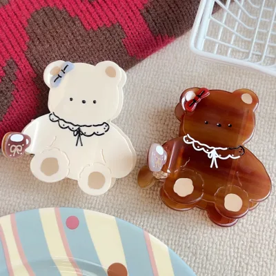 DOWELL Sweet Little Bear & Shark Cartoon Hair Clip Acetate Unisex Casual Cute Brown White Headdress