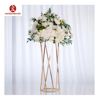 Romantic Modern Gold Metal Flower Stand Table Centerpiece for Weddings Decoration Einek Brand Durable Electroplated Low MOQ