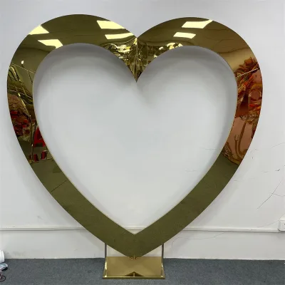 2024 New Design Modern Gold Heart Shape Wedding Arch Backdrop Design Luxury Stand Backdrop Background Stand