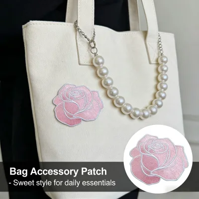 Pink Rose Embroidered Iron on Patch Bulk Wholesale Customizable Patch for Fashion Merchandise Craft Gear DIY Accessories
