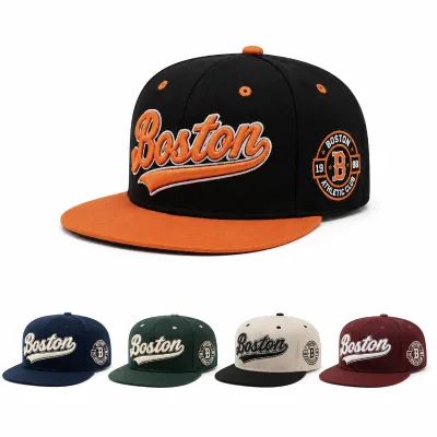 Custom City Logo Two Tone Twill Hip Hop Baseball Hat Vintage 3D Puff Embroidery Flat Bill Snapback Cap for Streetwear Wholesale