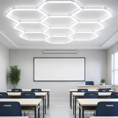 Hexagonal Honeycomb LED Ceiling Light for Classroom Training Room School Modular 6000K Flicker-Free