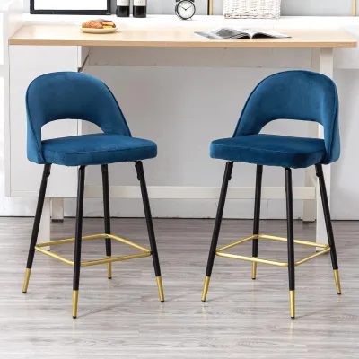 Silla bar Modern Design Velvet Barstool Blue bar Chair Counter Height Bar Stools Set of 2 with Metal Frame comfort Cushion