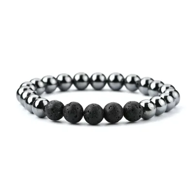 Handmade Adjustable Stone Healing Stretch Beaded Mens Crystal Black Lava Stone Bracelet
