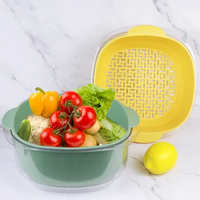 Multifunction Double Layer Plastic Kitchen Sink Fruit Vegetable Washing Drain Basket Kitchen Colander Set