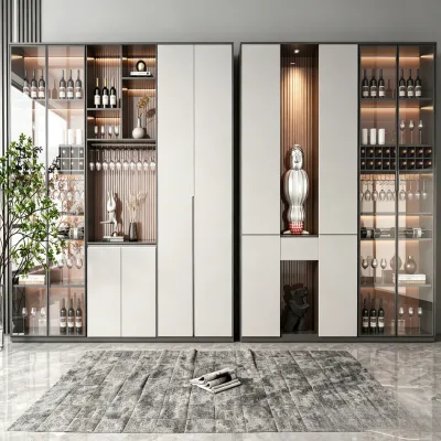 Luxury Grey Built in Whole House Custom Wine Rack Large Capacity Liquor Display Sideboard Cabinet Living Room Home Furniture