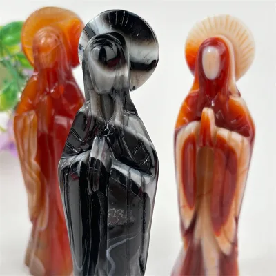 Customizable High Quality Crystal Polished Carvings Black and Red Sardonyx Agate Angel God for Home Decoration