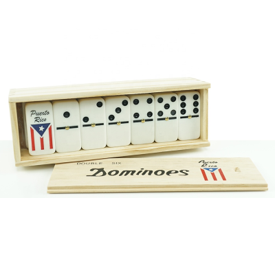 Factory Custom Double Six Domino Puerto Rico Flag Dominoes Blocks in Wood Box Play with Your Friends Wholesale