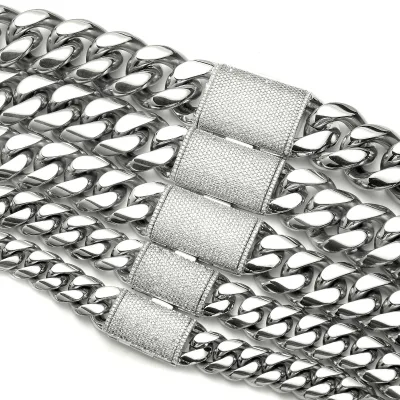 12mm14mm18mm20mm22mm Cuban Chain Stainless Steel, Natural Micro-inset Zircon Buckle Polished Chain