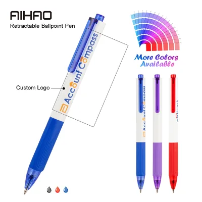 Aihao New Arrival Custom Logo Ttyangle Barrel Ballpen Comfortable Rubber Sleeve Ballpoint Pens Wholesale 4 Colors made Plastic