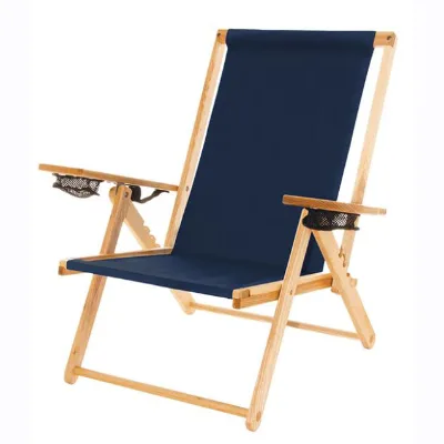 Custom Patterned Oxford Cloth Strong Wooden High Load Beach Chairs Beach Folding Portable Lounge Chairs With Pillow