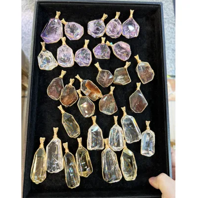 Hand Winding Natural Crystal Pendant Irregular Big Raw Stone High Quality Rough Crystal Charm DIY Necklace for Women Jewelry