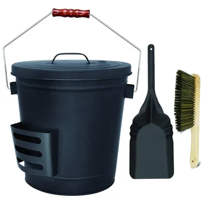Large Metal Buckets Pail Ash Can Fireplace Ash Bucket With Lid and Shovel Coal Pellet Hot Wood Carrier Pail Tools for Fire Pits