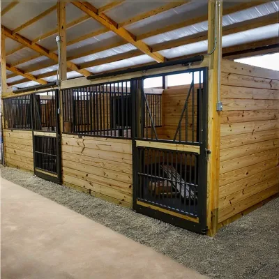 European Style Wooden Sliding Horse Stall Door Hot Dipped Galvanized Steel Frame with Powder Coating Finish for Modern Barn