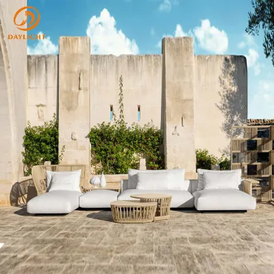 Nordic Style Light Grey Woven Outdoor Lounge Set, Deep Seating Comfortable Patio Furniture with Soft White Cushions