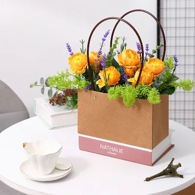 Factory Custom Handle Kraft Paper Flowers Gift Bags Bouquets Bags Flowers Arrangement Wrapping Gift Flower Packaging Boxes