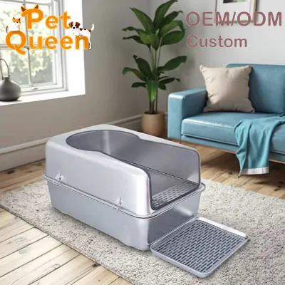 Premium FEITU Stainless Steel Cat Litter Box Automatic Cleaning Square Design 1kg Weight Comfortable Feline Toilet Accessories