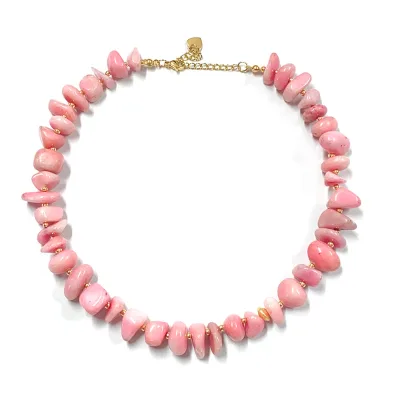 New Women's Handmade Necklace Irregular Powder Natural Stone Fashion Beaded Necklace for Gift