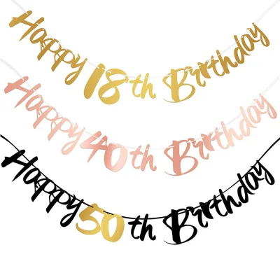 HAPPY BIRTHDAY Birthday Rose Gold Black Gold 18 40 50 70th Birthday Banner