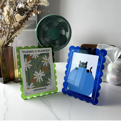 Acrylic Wave Edge Photo Frame, Contrasting Colors, Instagram Style Desktop Photo Display, Magnetic Suction Creative Photo Frame
