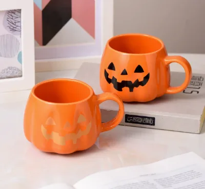 Pumpkin-style Ceramic Cartoon Mug, Heat-resistant Coffee Cup with Watercolor Painting