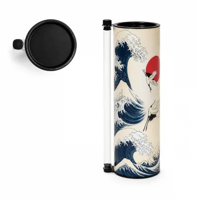 Sushi Push Pop Paper Tube Packaging Japanese Wave Print Push up Cylinder Food Container with Lid