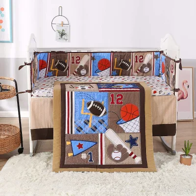 Baby Boy Cot Bedding Set Sports Crib Bedding Sets for Boys 7 Piece Brown Baseball Nursery Bedding Set