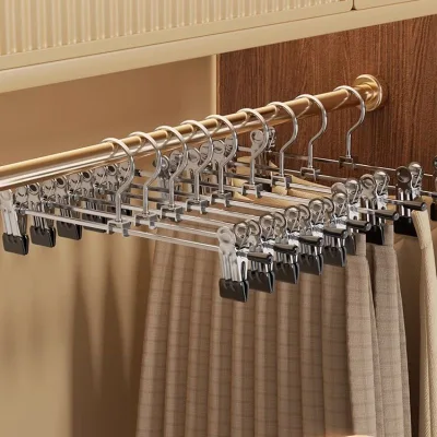 Wholesale Trouser Stand Holder With 2 Clips Clothes Drying Rack Wardrobe Pants Clamp Clothes Hanger Metal Pants Skirt Hangers