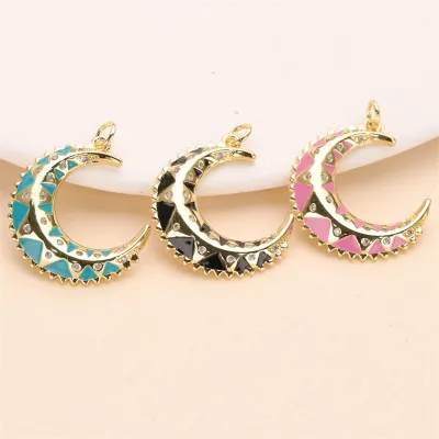 Fashion Jewelry Multi Color Enamel Crescent Moon Lunar Pendant With Cubic Zirconia Gold Plated Gift for Her