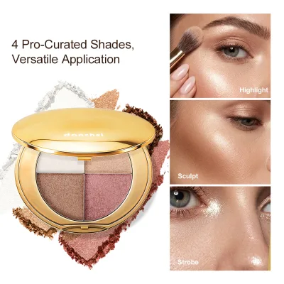 Danchel 4 Colors Waterproof Shimmer Finish Makeup Palette Eyeshadow Highlighter Contour Blush Face & Eye Makeup
