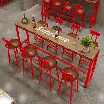 Hot Sale Commercial High Foot Bar Chair Combination Long Narrow Wall-Mounted Milk Tea Shop Table